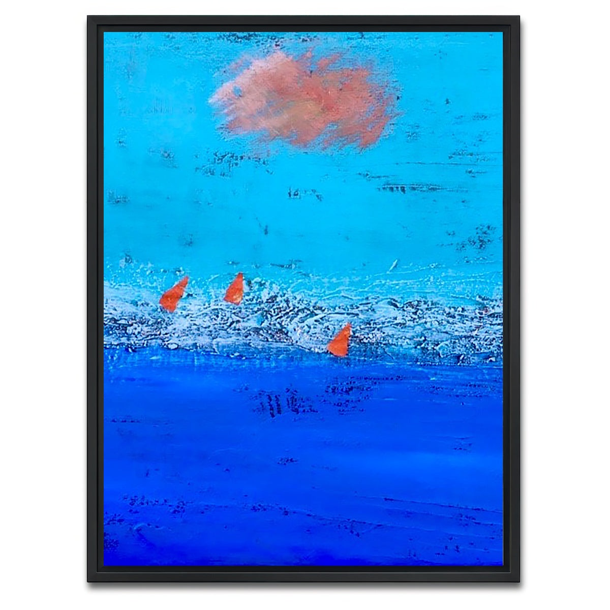 AUTO-MOCKUP WHITE | Red Sails on Blue Horizon | 1 Piece | Black Framed Canvas | group=3x4