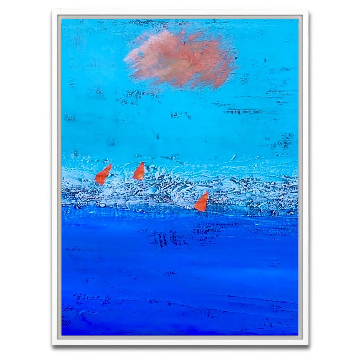 AUTO-MOCKUP WHITE | Red Sails on Blue Horizon | 1 Piece | White Framed Canvas | group=3x4