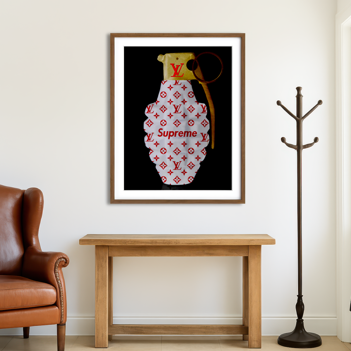 AUTO-MOCKUP ROOM | Red White Gold LV Grenade Wall Art