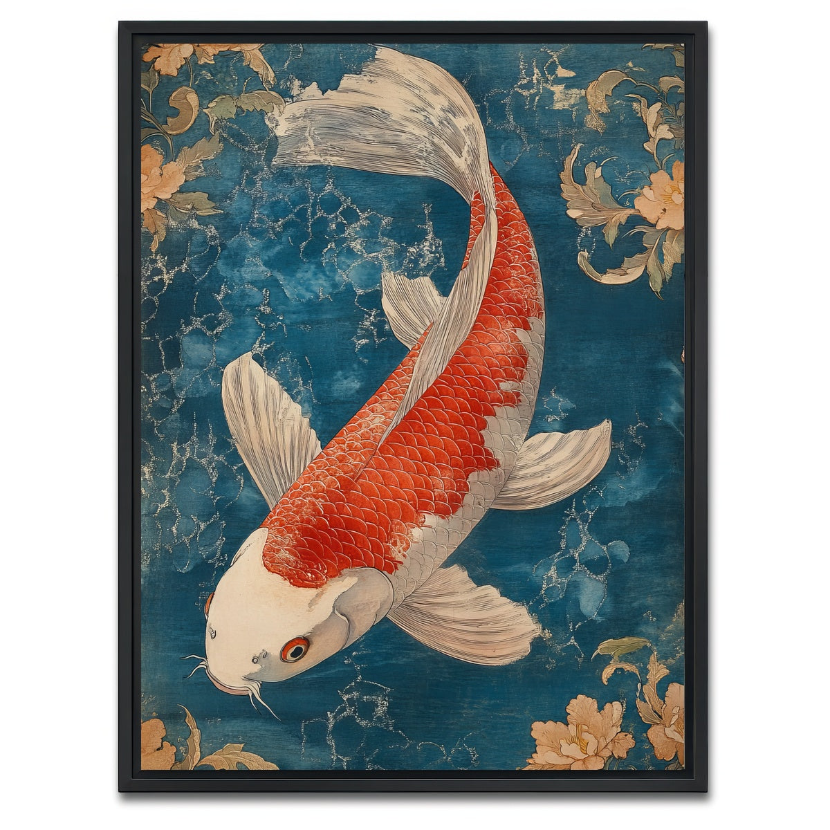 AUTO-MOCKUP WHITE | Red and white koi fish | 1 Piece | Black Framed Canvas | group=3x4