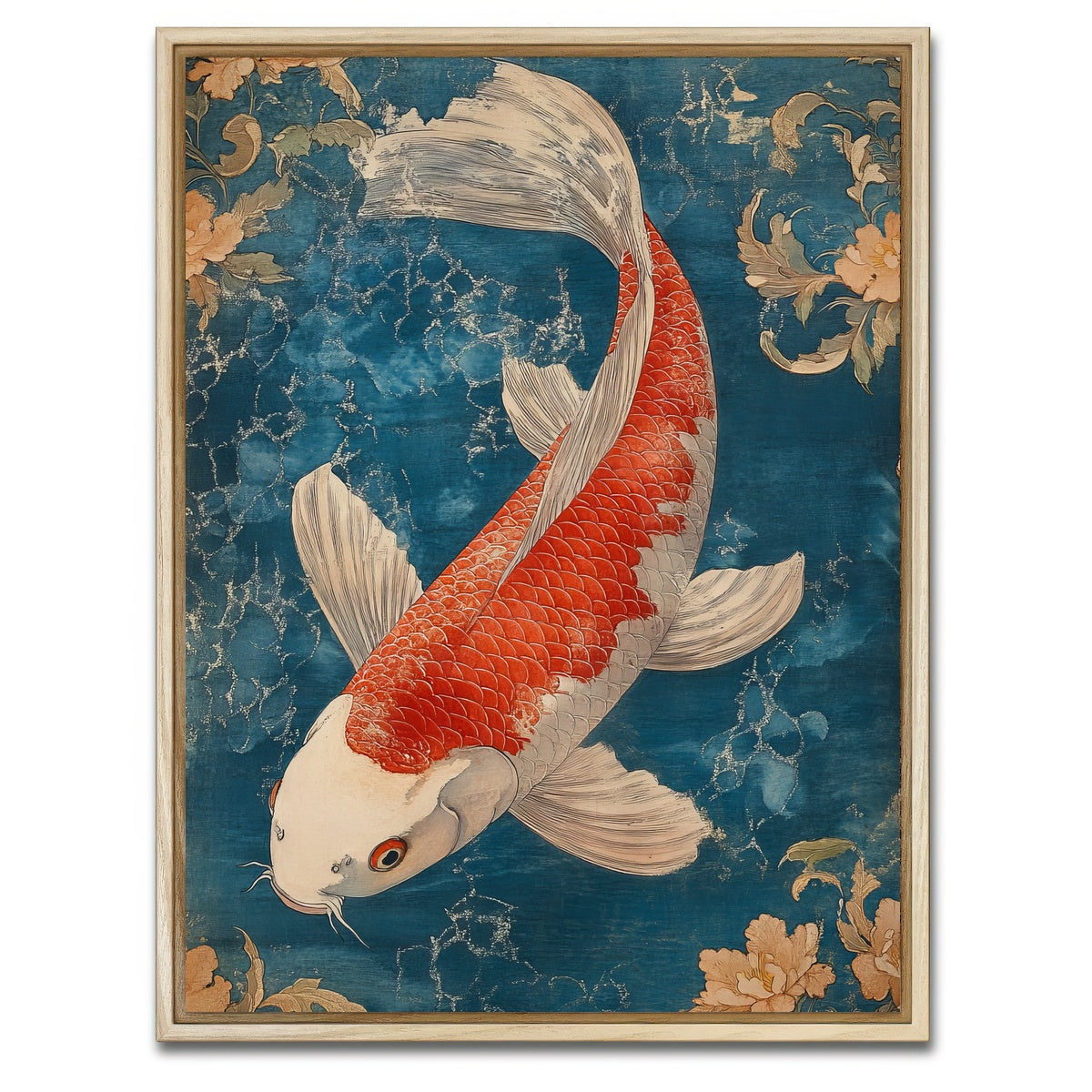 AUTO-MOCKUP WHITE | Red and white koi fish | 1 Piece | Natural Framed Canvas | group=3x4