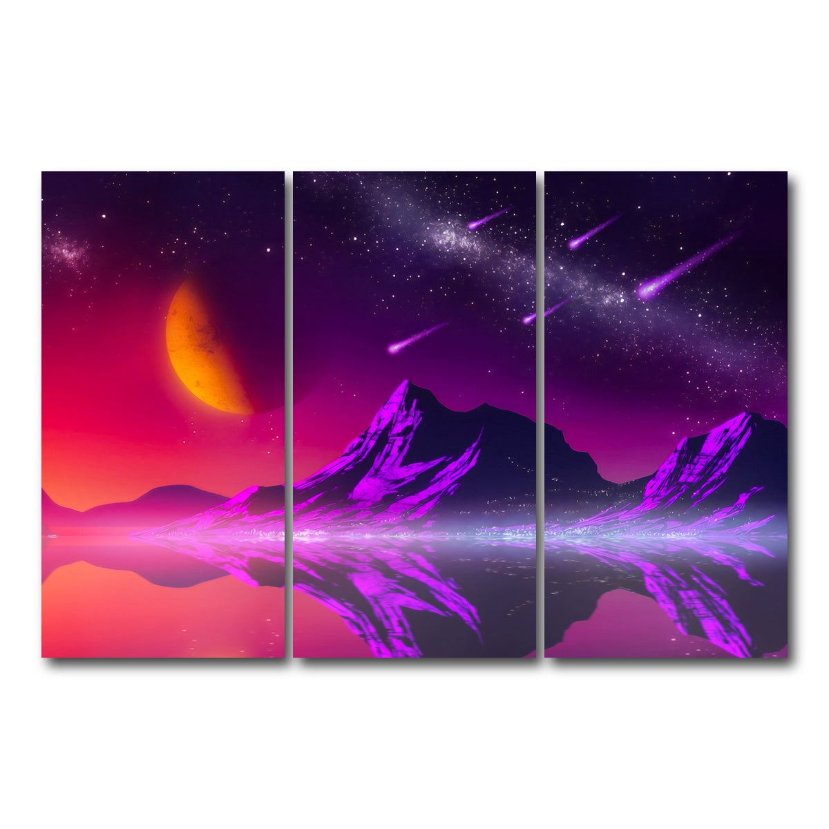 AUTO-MOCKUP WHITE | Retro Comets | 3 Piece | Gallery Wrap Canvas | group=12x24
