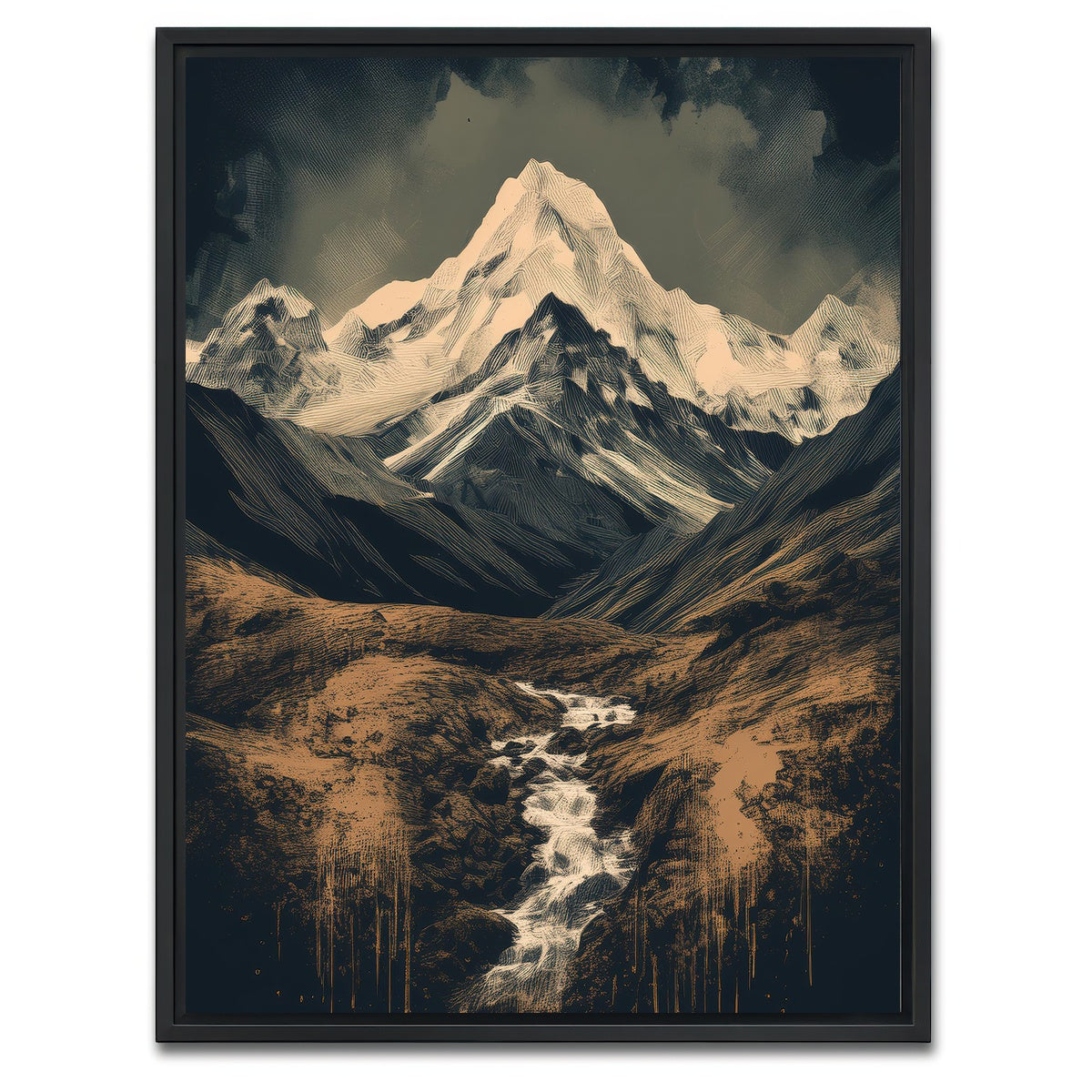 AUTO-MOCKUP WHITE | Retro Mountain Painting | 1 Piece | Black Framed Canvas | group=3x4