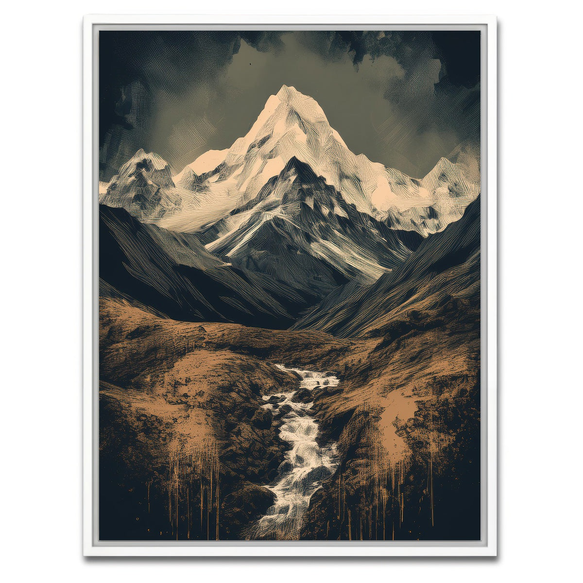 AUTO-MOCKUP WHITE | Retro Mountain Painting | 1 Piece | White Framed Canvas | group=3x4