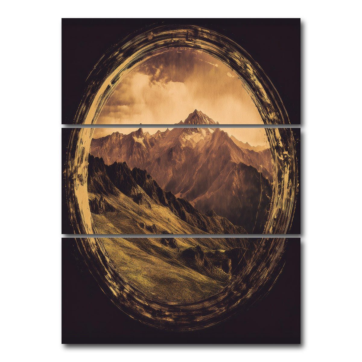 AUTO-MOCKUP WHITE | Retro Mountain View Oil Paint | 3 Piece | Gallery Wrap Canvas | group=8x18_stacked