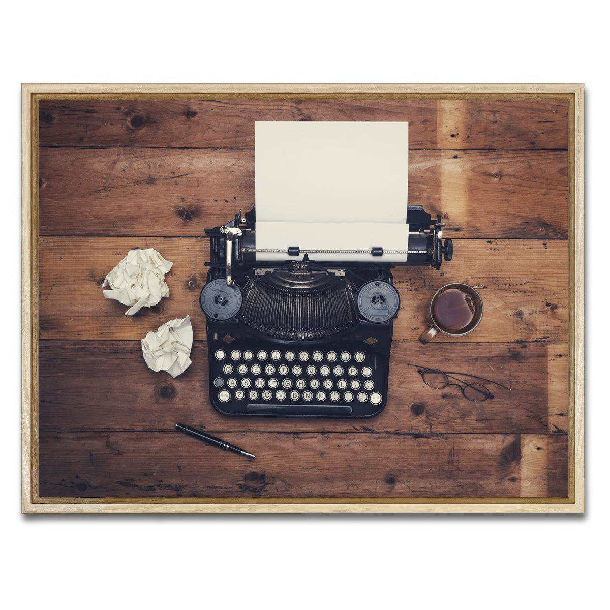 AUTO-MOCKUP WHITE | Retro typewriter | 1 Piece | Natural Framed Canvas | group=4x3