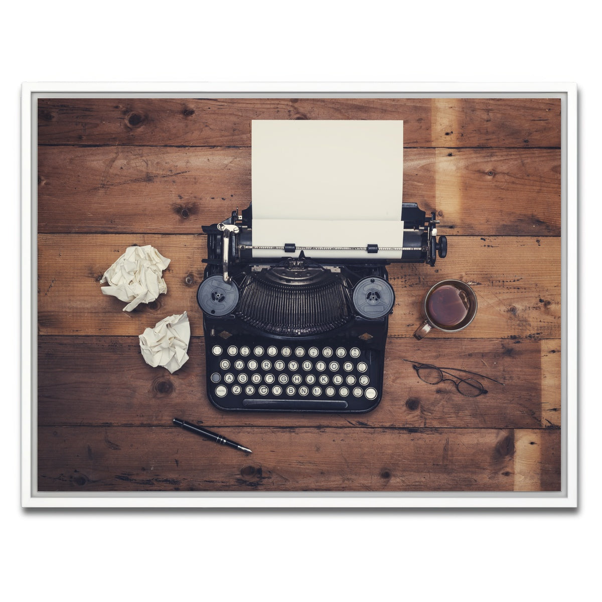 AUTO-MOCKUP WHITE | Retro typewriter | 1 Piece | White Framed Canvas | group=4x3