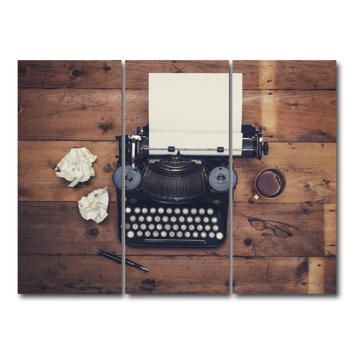 AUTO-MOCKUP WHITE | Retro typewriter | 3 Piece | Gallery Wrap Canvas | group=8x18