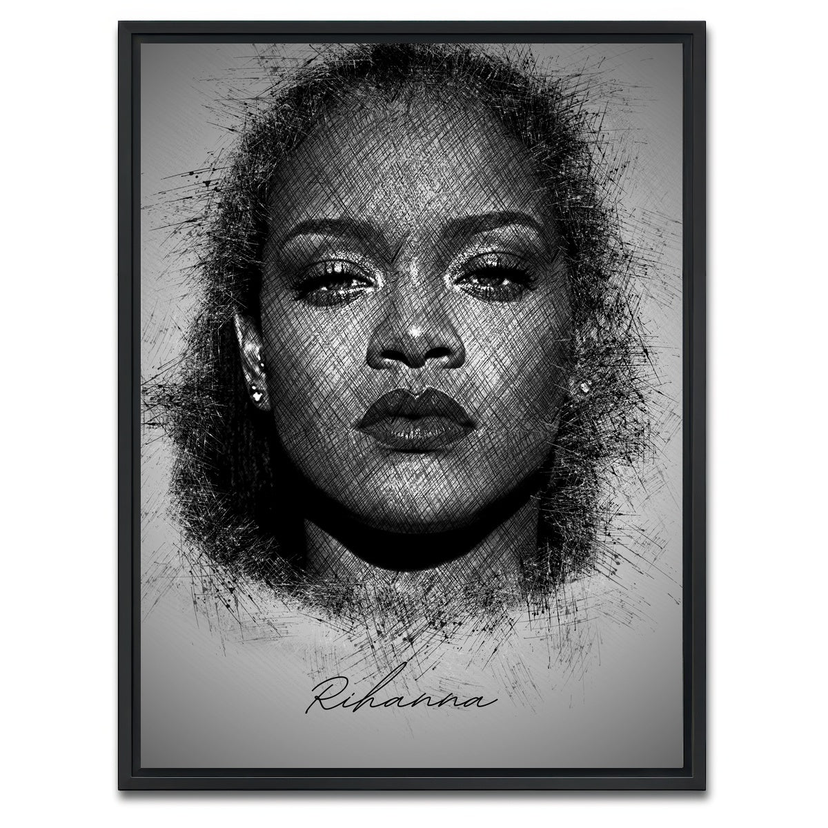 AUTO-MOCKUP WHITE | Rihanna Sketch | 1 Piece | Black Framed Canvas | group=3x4