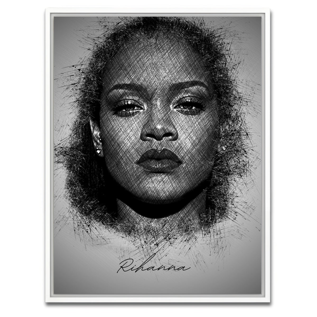 AUTO-MOCKUP WHITE | Rihanna Sketch | 1 Piece | White Framed Canvas | group=3x4