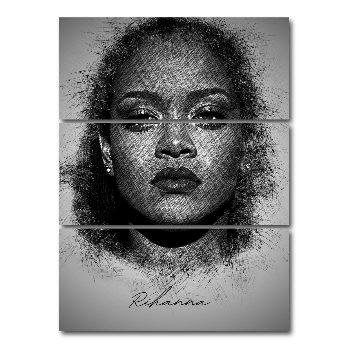 AUTO-MOCKUP WHITE | Rihanna Sketch | 3 Piece | Gallery Wrap Canvas | group=8x18_stacked