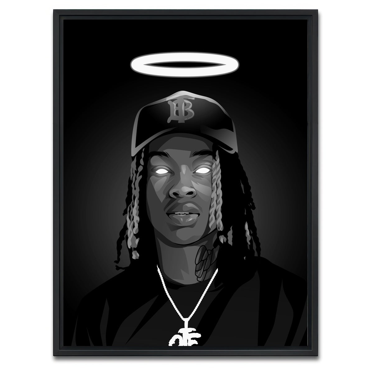 AUTO-MOCKUP WHITE | Rip King Von Grayscale | 1 Piece | Black Framed Canvas | group=3x4