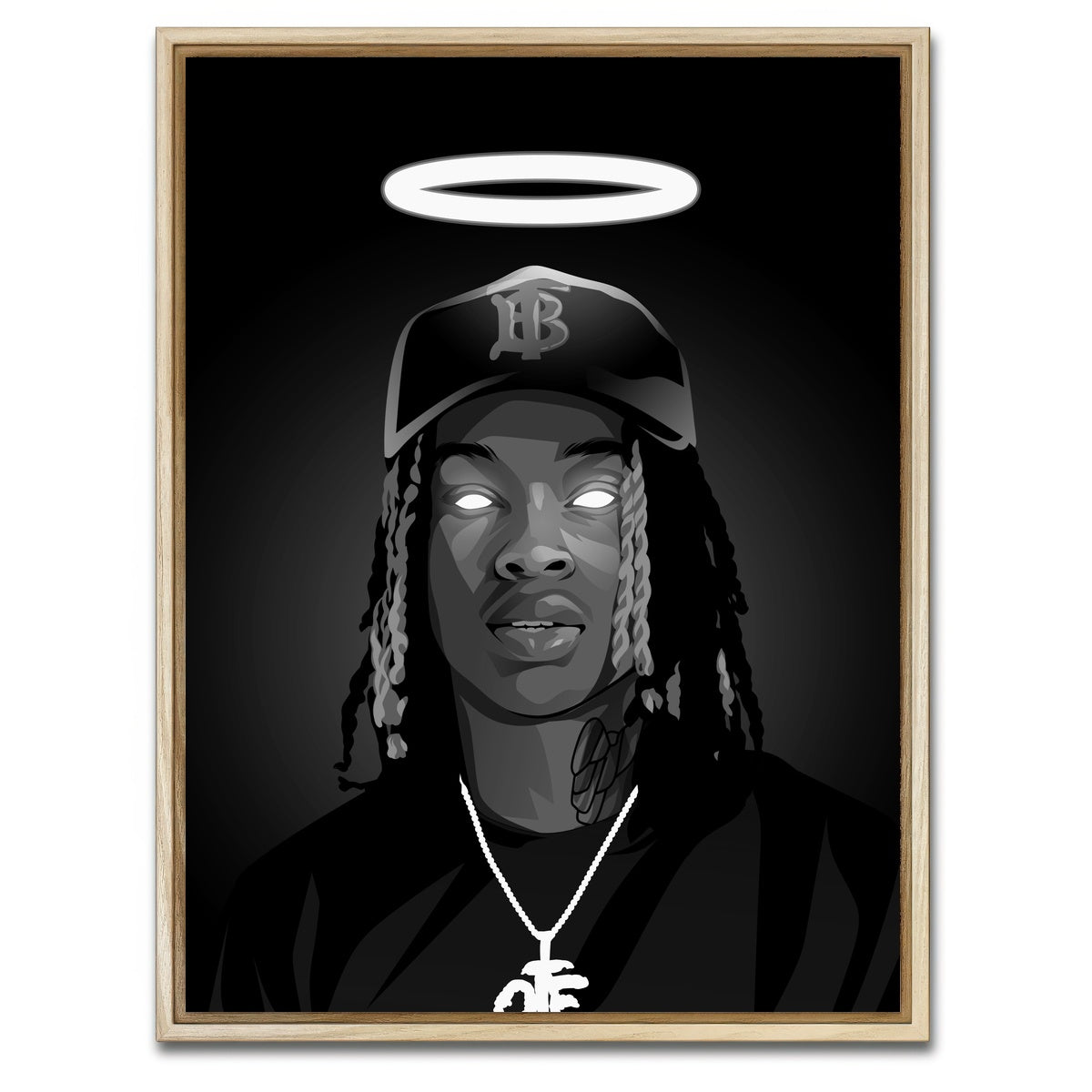 AUTO-MOCKUP WHITE | Rip King Von Grayscale | 1 Piece | Natural Framed Canvas | group=3x4