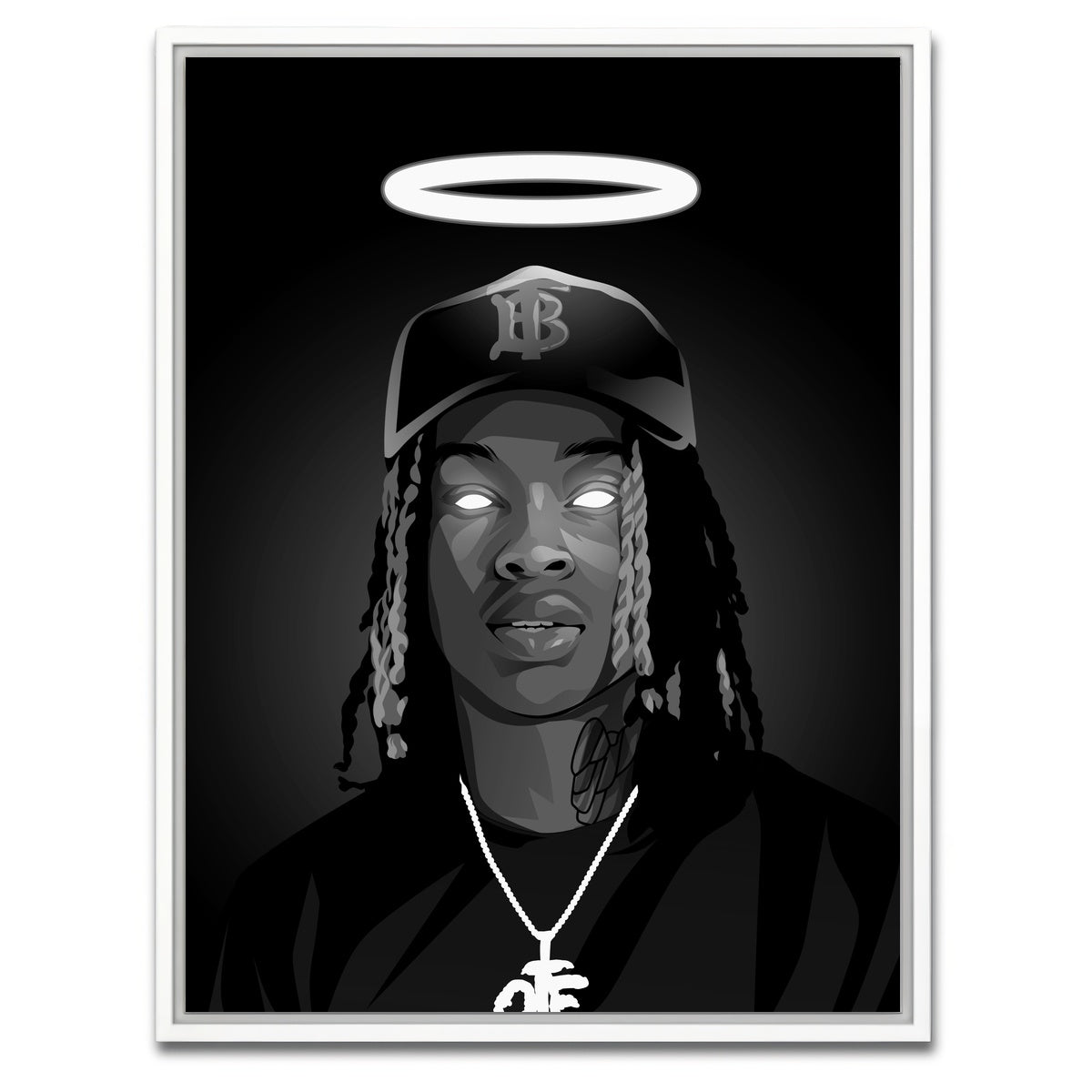 AUTO-MOCKUP WHITE | Rip King Von Grayscale | 1 Piece | White Framed Canvas | group=3x4