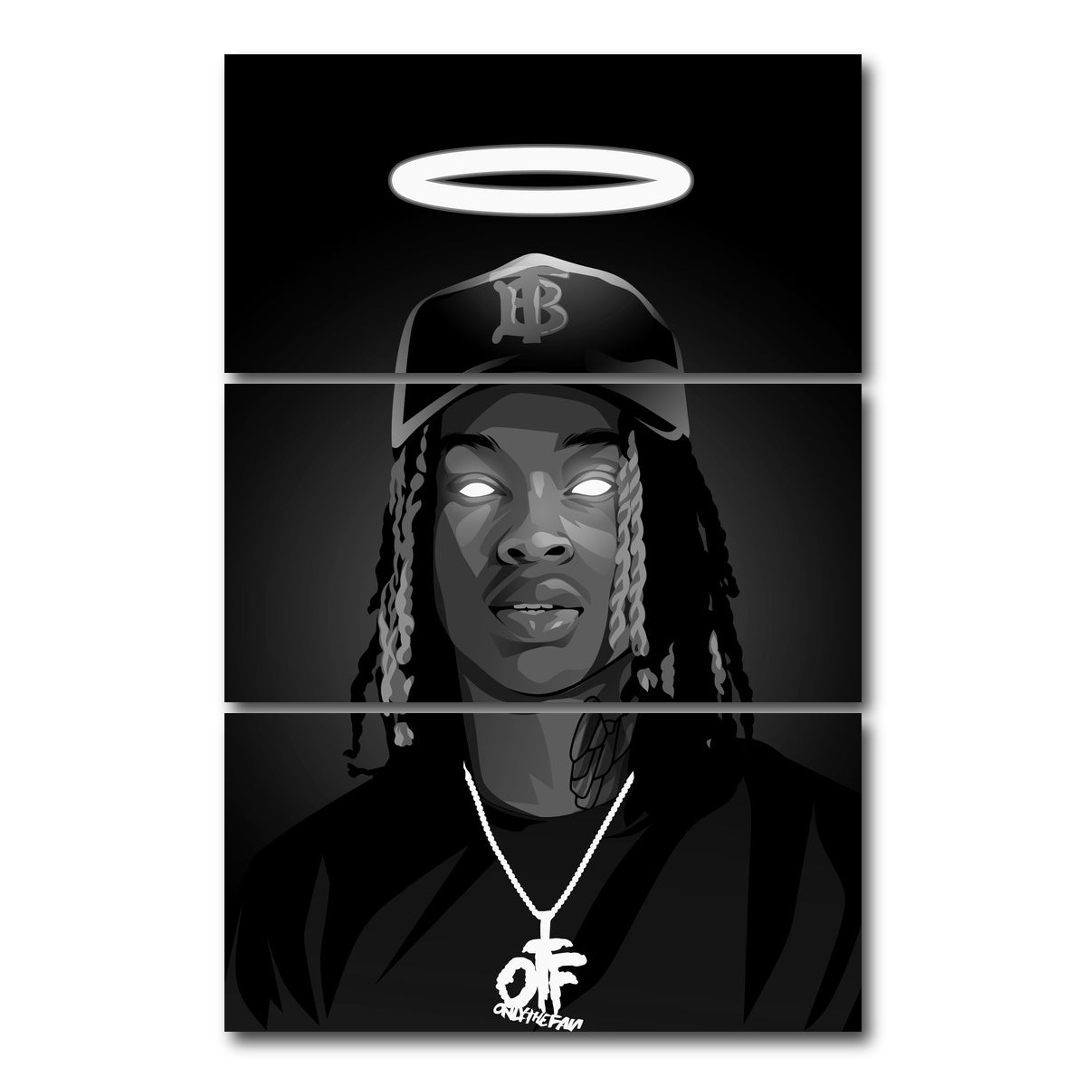 AUTO-MOCKUP WHITE | Rip King Von Grayscale | 3 Piece | Gallery Wrap Canvas | group=12x24_stacked