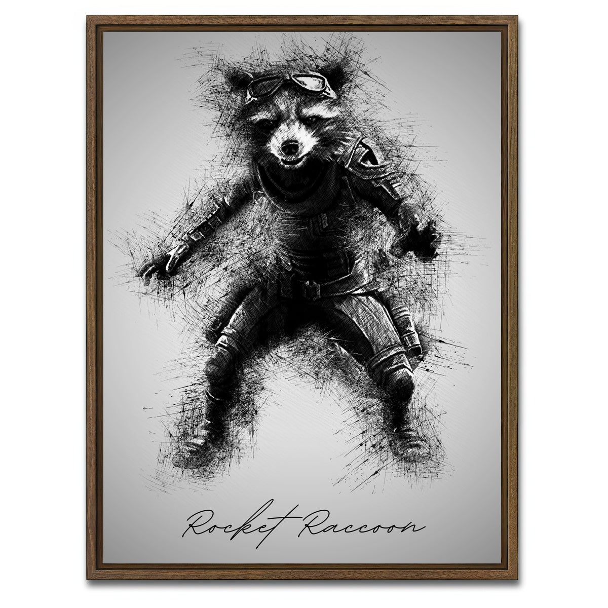AUTO-MOCKUP WHITE | Rocket Raccoon | 1 Piece | Walnut Framed Canvas | group=3x4