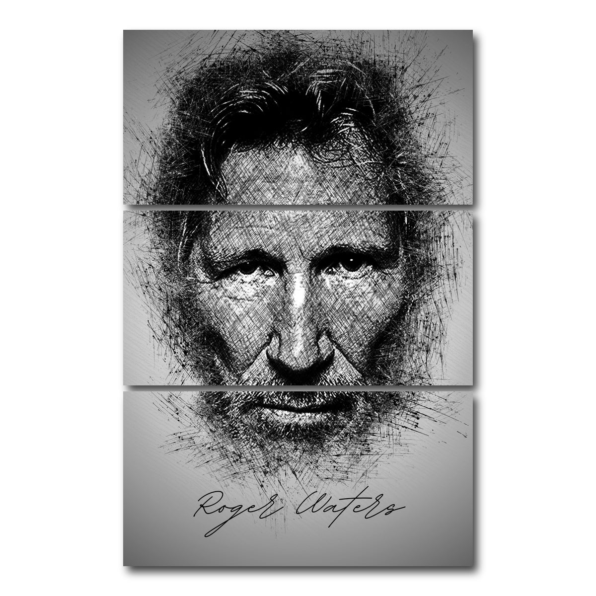 AUTO-MOCKUP WHITE | Roger Waters Sketch | 3 Piece | Gallery Wrap Canvas | group=12x24_stacked