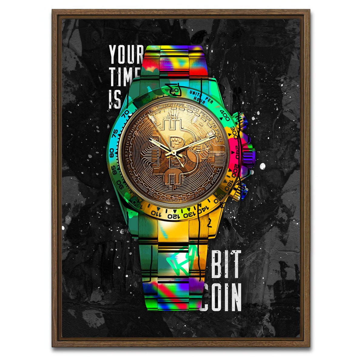AUTO-MOCKUP WHITE | Rolex bitcoin | 1 Piece | Walnut Framed Canvas | group=3x4