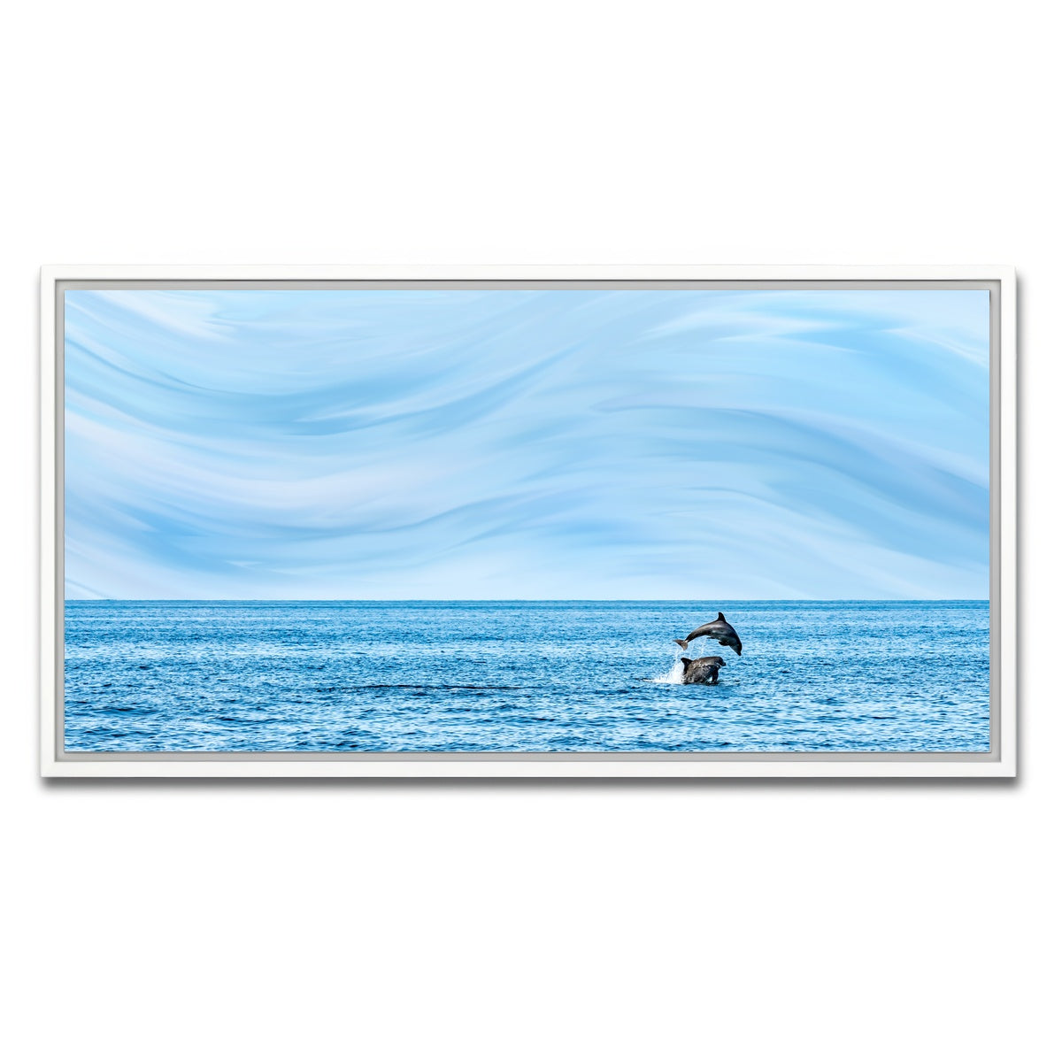 AUTO-MOCKUP WHITE | Rollin jumping dolphins | 1 Piece | White Framed Canvas | group=2x1