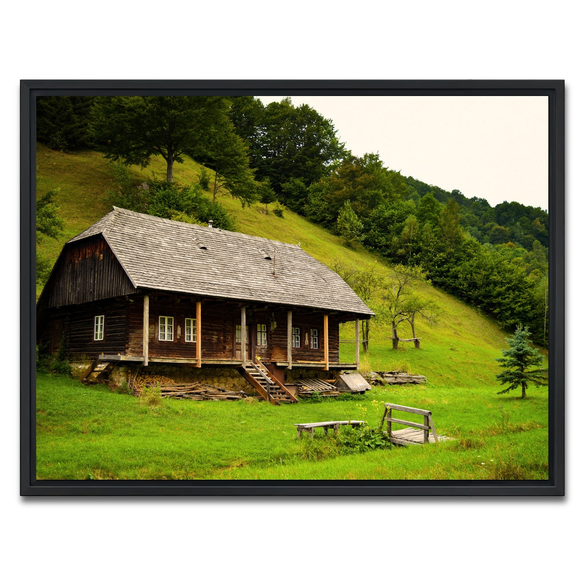 AUTO-MOCKUP WHITE | Romanian Cabin | 1 Piece | Black Framed Canvas | group=4x3