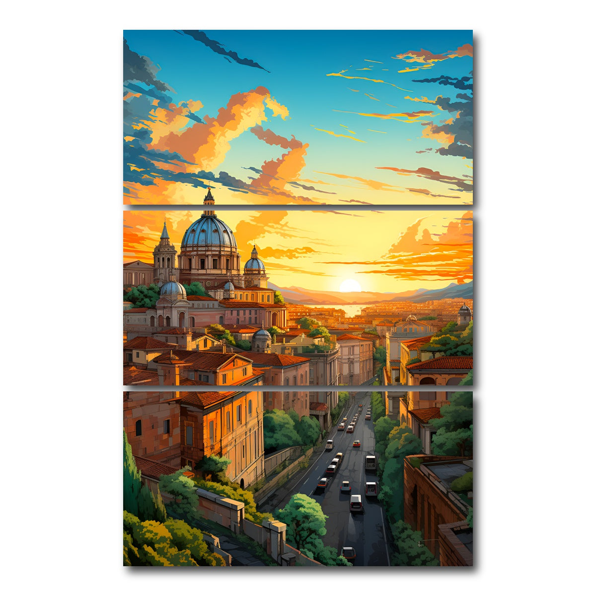 AUTO-MOCKUP WHITE | Rome - St. Peter's Basilica | 3 Piece | Gallery Wrap Canvas | group=12x24_stacked