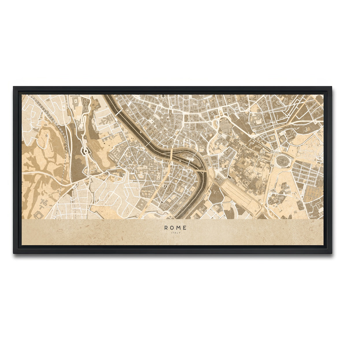 AUTO-MOCKUP WHITE | Rome Map | 1 Piece | Black Framed Canvas | group=2x1