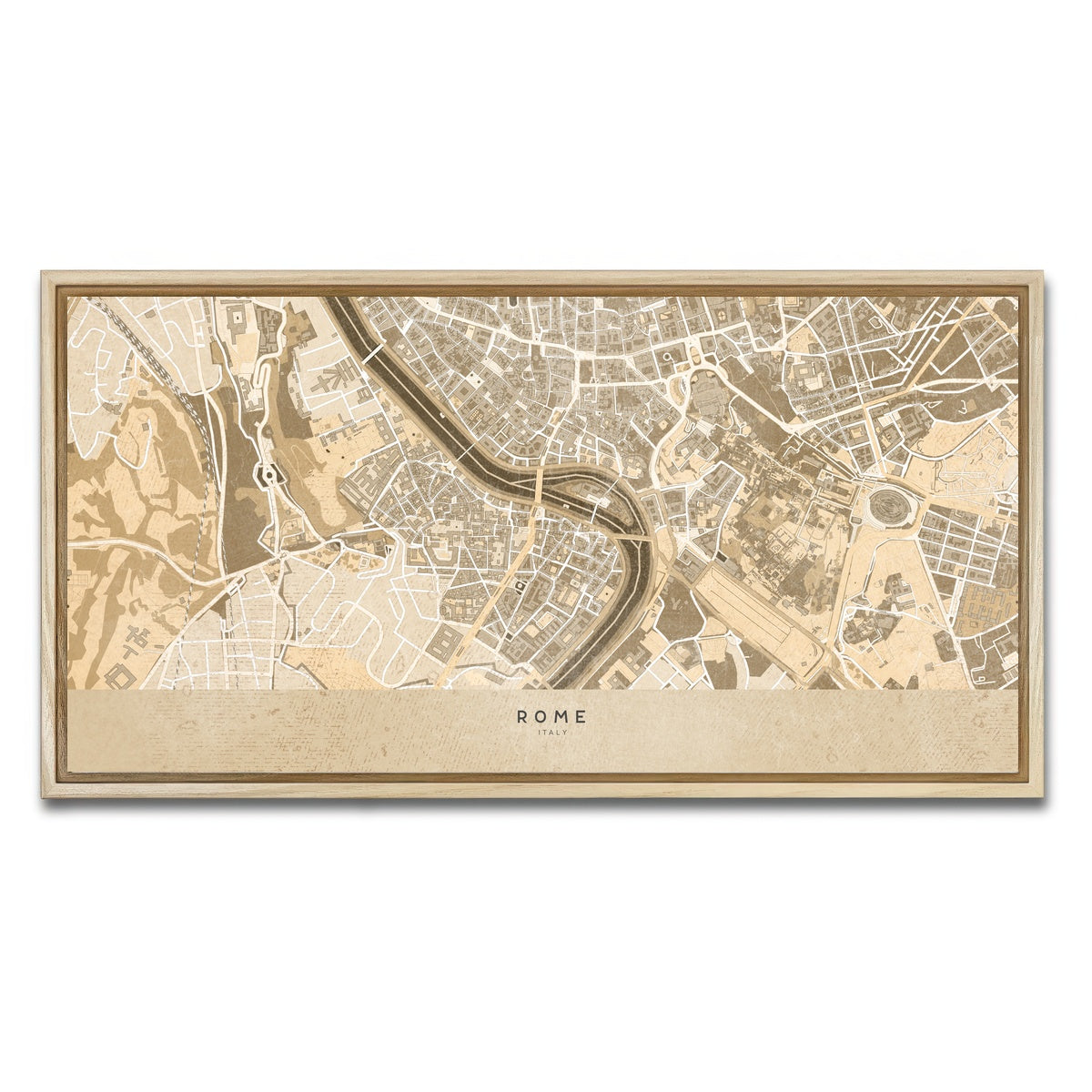 AUTO-MOCKUP WHITE | Rome Map | 1 Piece | Natural Framed Canvas | group=2x1