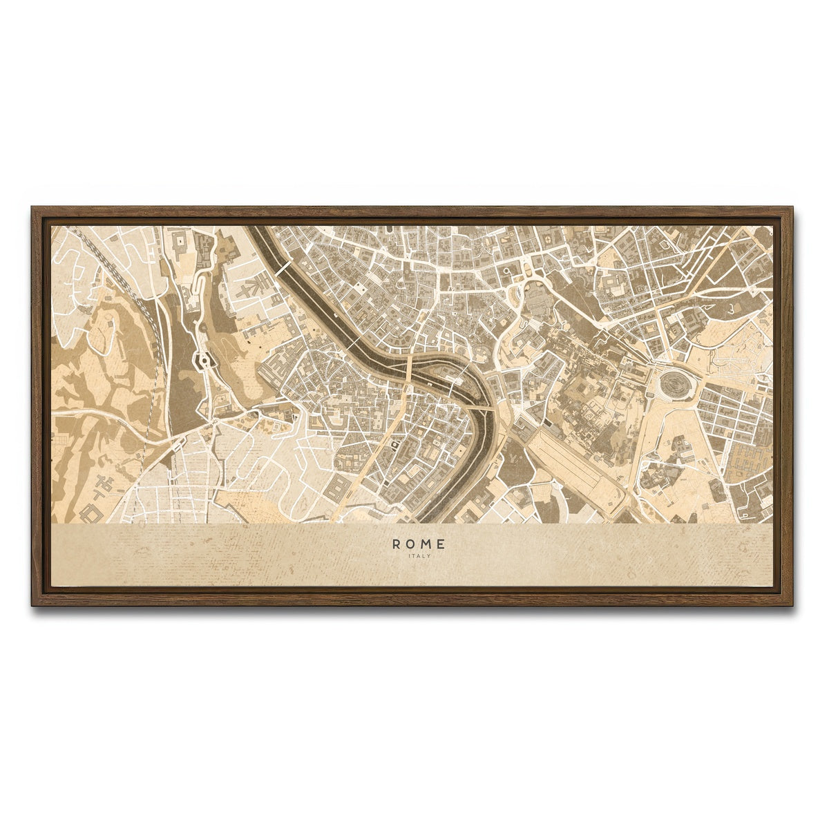 AUTO-MOCKUP WHITE | Rome Map | 1 Piece | Walnut Framed Canvas | group=2x1