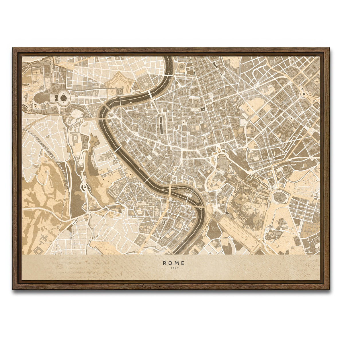 AUTO-MOCKUP WHITE | Rome Map | 1 Piece | Walnut Framed Canvas | group=4x3