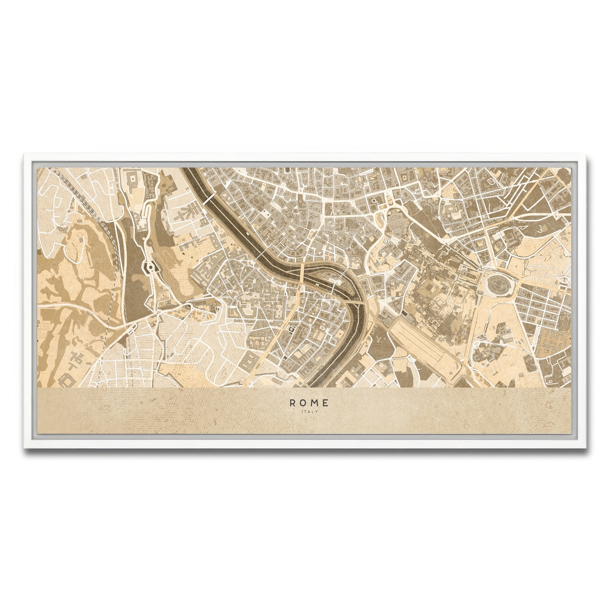 AUTO-MOCKUP WHITE | Rome Map | 1 Piece | White Framed Canvas | group=2x1