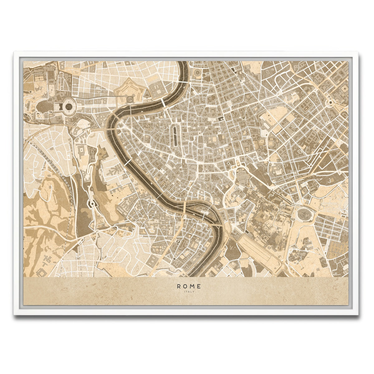 AUTO-MOCKUP WHITE | Rome Map | 1 Piece | White Framed Canvas | group=4x3