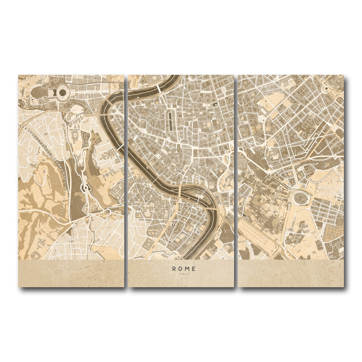 AUTO-MOCKUP WHITE | Rome Map | 3 Piece | Gallery Wrap Canvas | group=12x24