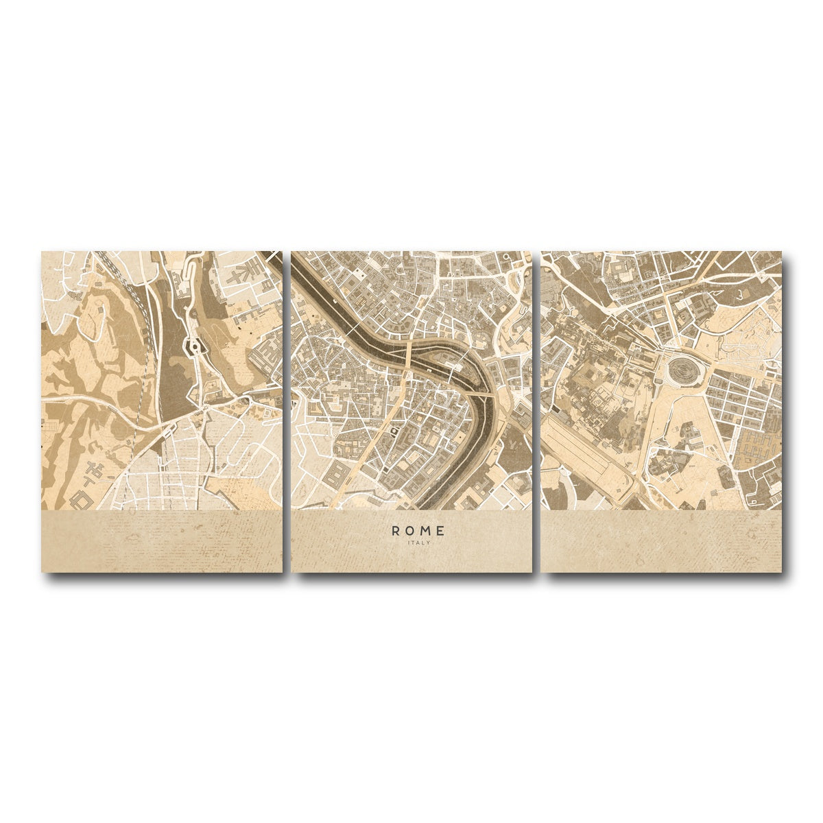 AUTO-MOCKUP WHITE | Rome Map | 3 Piece | Gallery Wrap Canvas | group=18x24