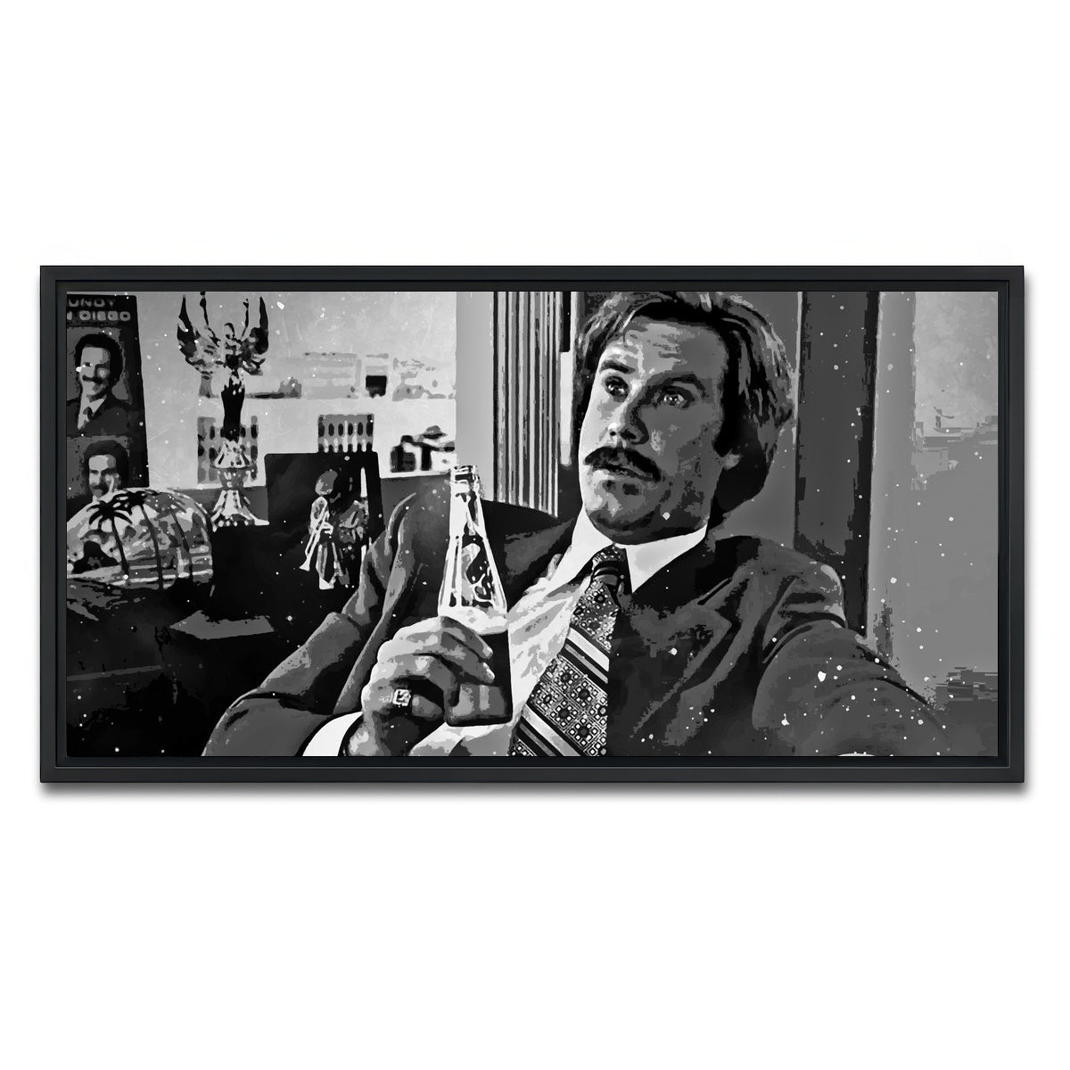 AUTO-MOCKUP WHITE | Ron Burgundy grayscale | 1 Piece | Black Framed Canvas | group=2x1
