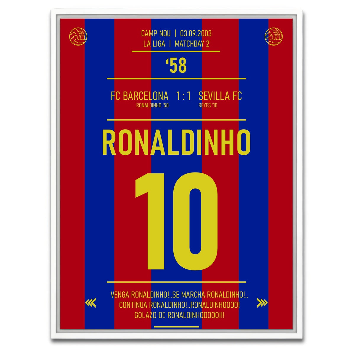 AUTO-MOCKUP WHITE | Ronaldinho Jersey | 1 Piece | White Framed Canvas | group=3x4