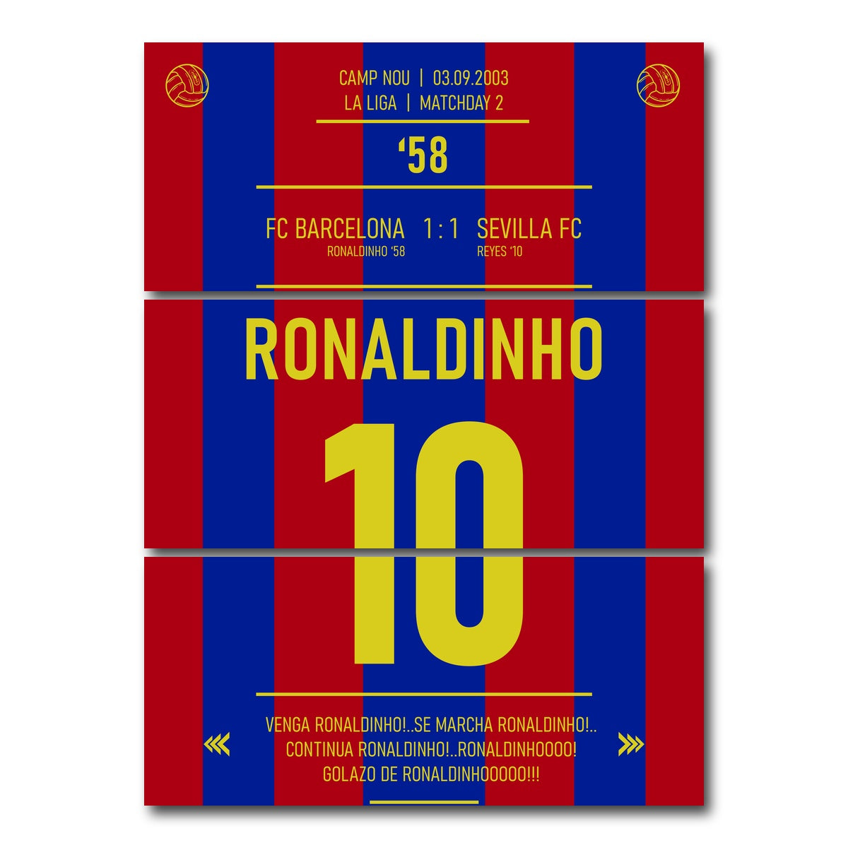AUTO-MOCKUP WHITE | Ronaldinho Jersey | 3 Piece | Gallery Wrap Canvas | group=8x18_stacked