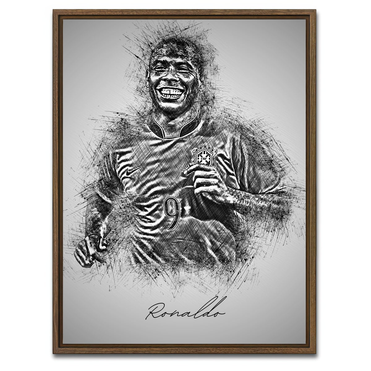 AUTO-MOCKUP WHITE | Ronaldo Nazario | 1 Piece | Walnut Framed Canvas | group=3x4