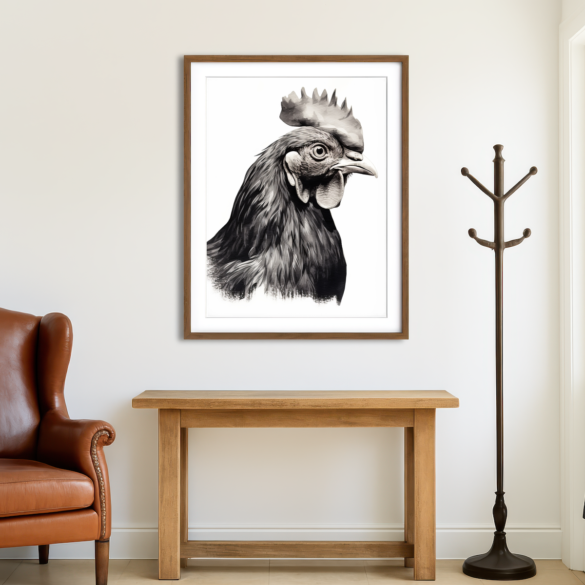 AUTO-MOCKUP ROOM | Rooster Head Grayscale Wall Art
