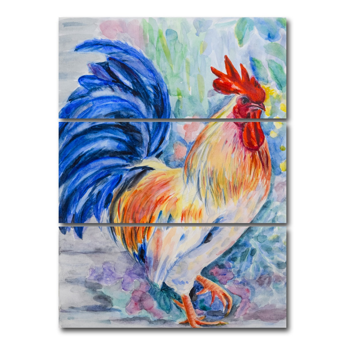 AUTO-MOCKUP WHITE | Rooster Painting | 3 Piece | Gallery Wrap Canvas | group=8x18_stacked