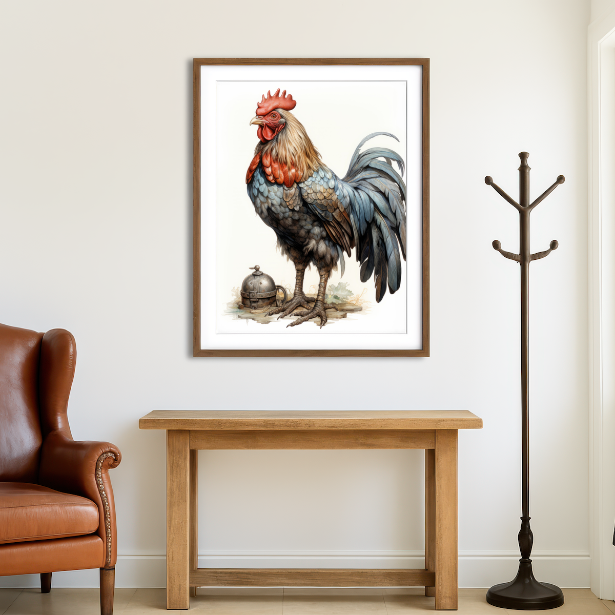 AUTO-MOCKUP ROOM | Rooster With Gold Horn Wall Art