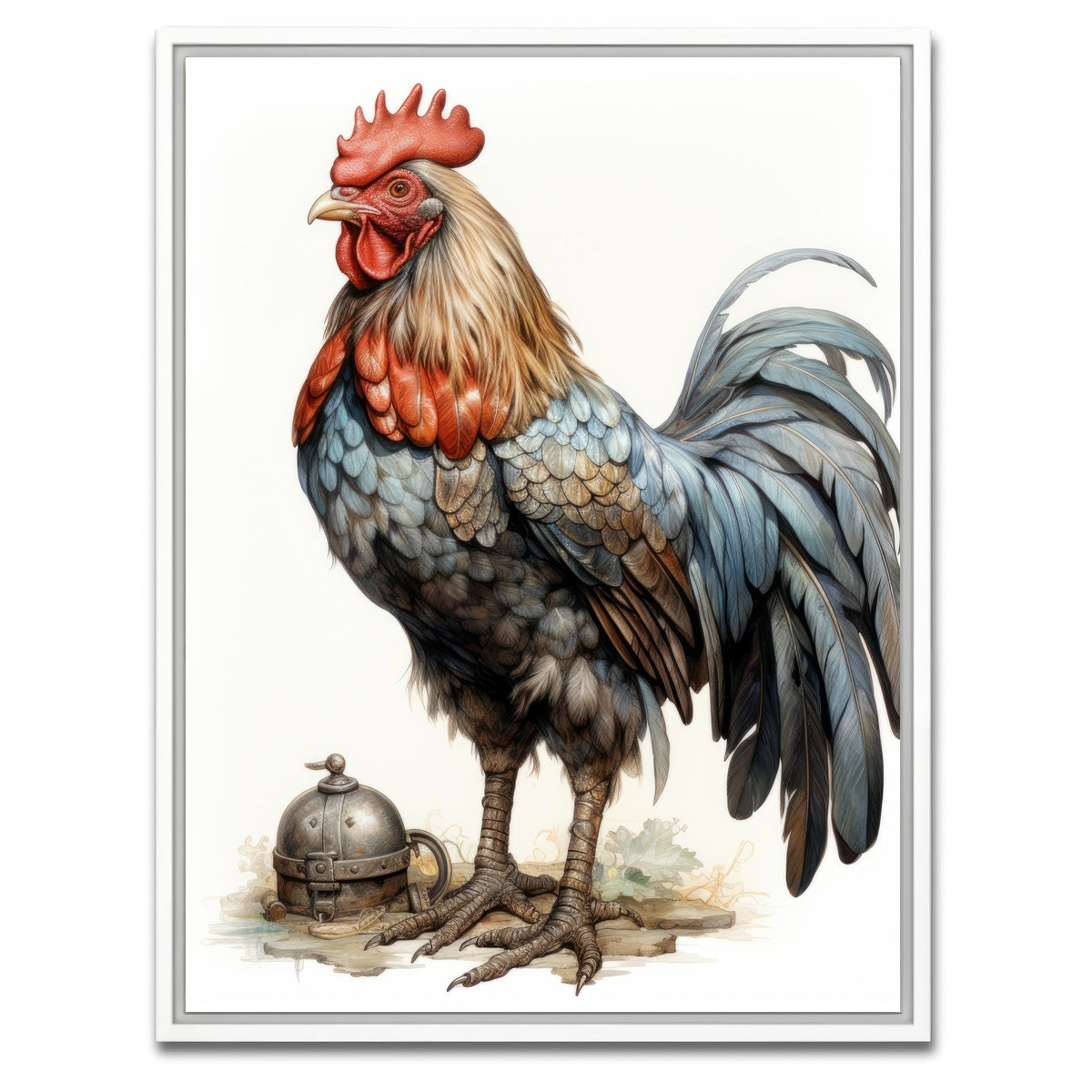 AUTO-MOCKUP WHITE | Rooster With Gold Horn | 1 Piece | White Framed Canvas | group=3x4