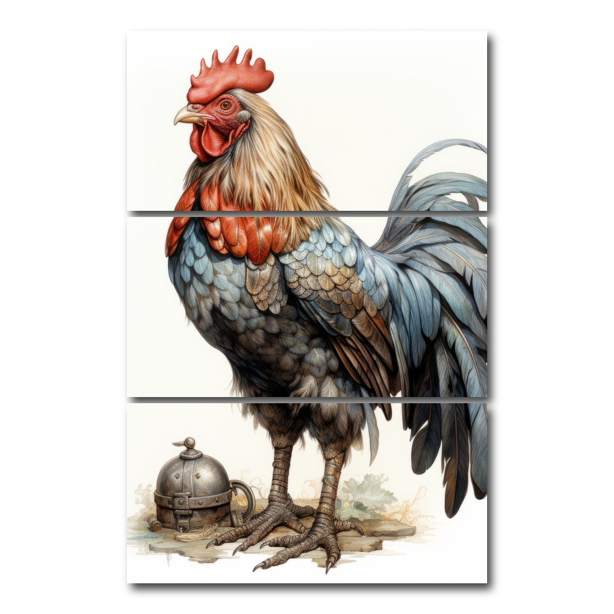 AUTO-MOCKUP WHITE | Rooster With Gold Horn | 3 Piece | Gallery Wrap Canvas | group=12x24_stacked