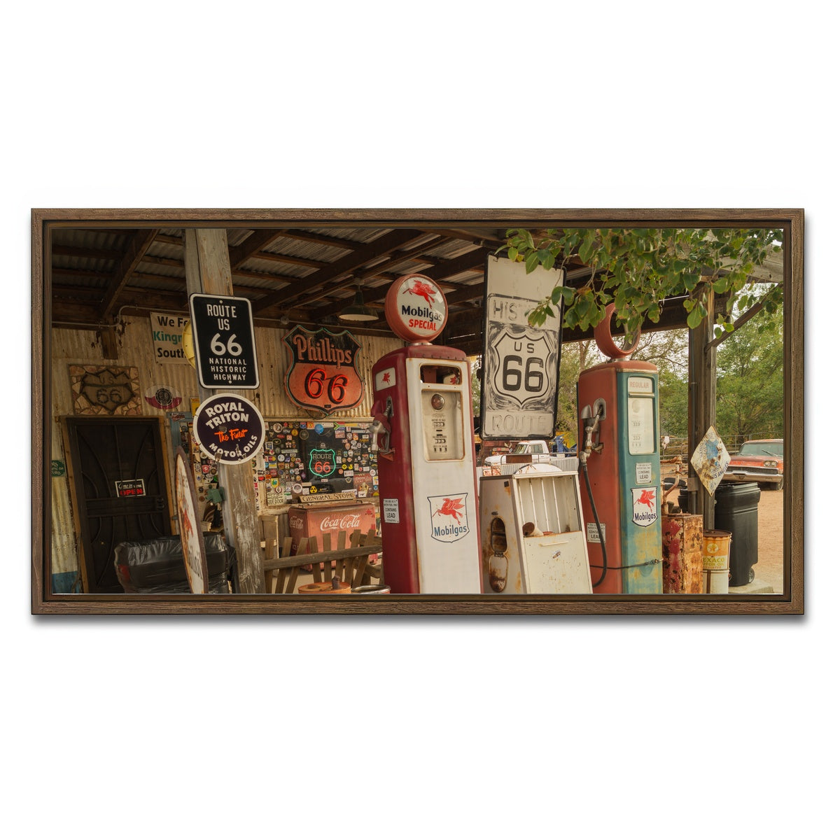AUTO-MOCKUP WHITE | Route 66 in Arizona | 1 Piece | Walnut Framed Canvas | group=2x1