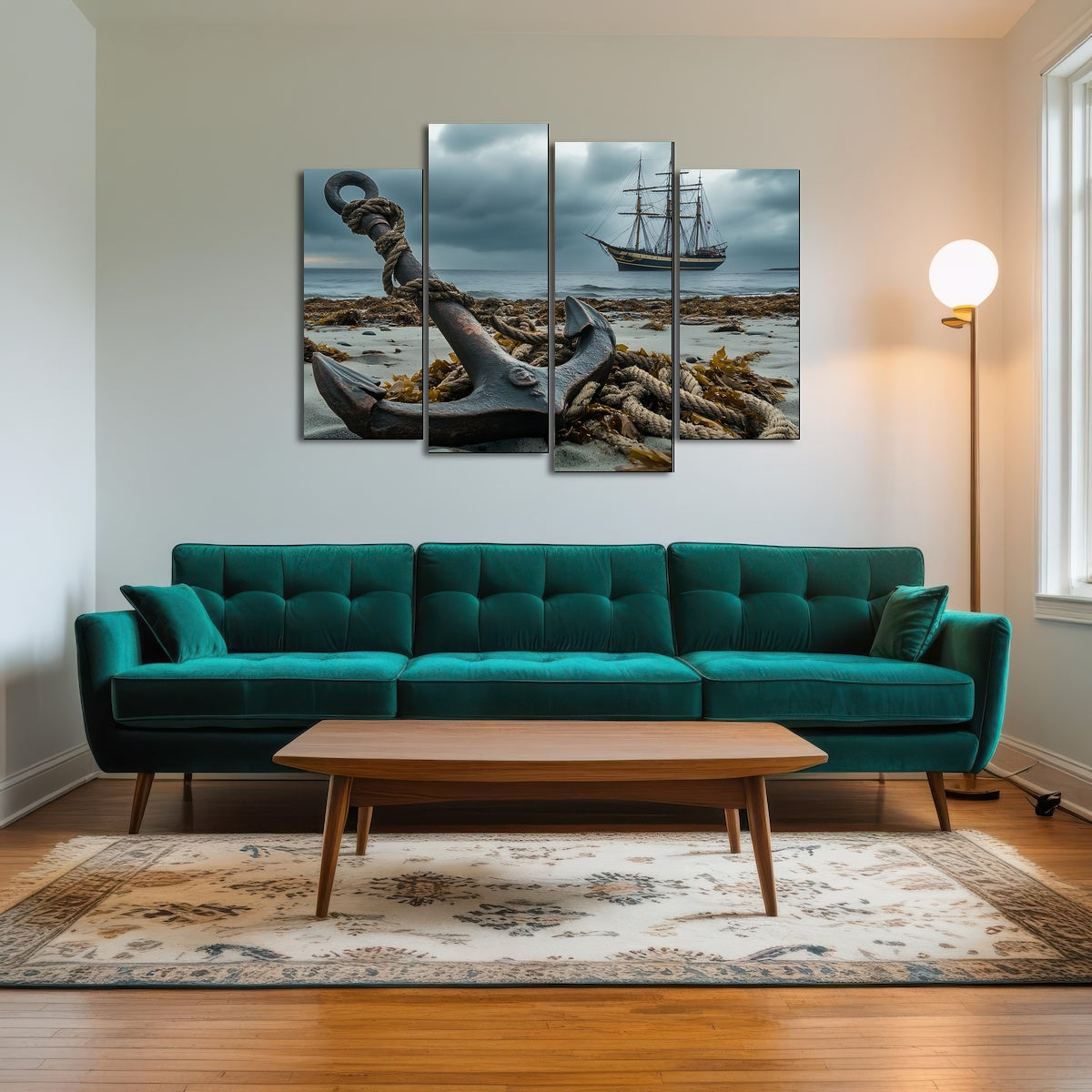 AUTO-MOCKUP ROOM | Rustic anchor on sandy beach