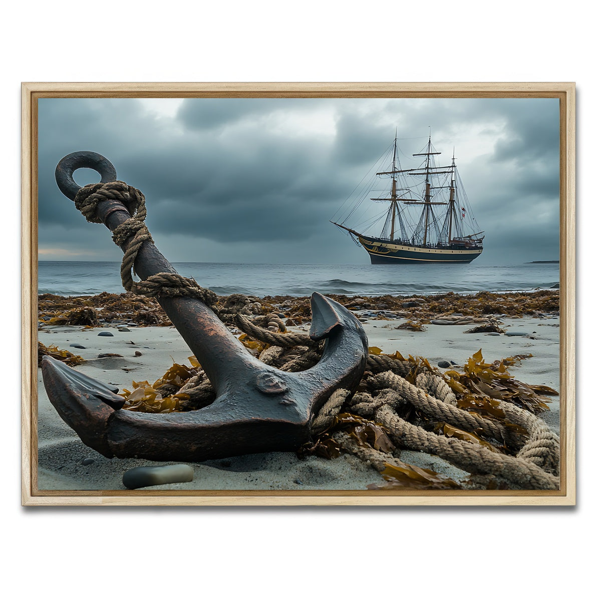 AUTO-MOCKUP WHITE | Rustic anchor on sandy beach | 1 Piece | Natural Framed Canvas | group=4x3