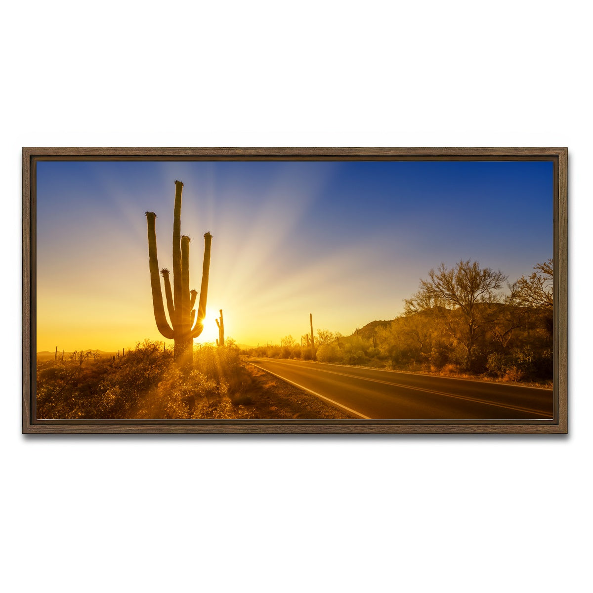 AUTO-MOCKUP WHITE | SAGUARO NATIONAL PARK Setting Sun | 1 Piece | Walnut Framed Canvas | group=2x1