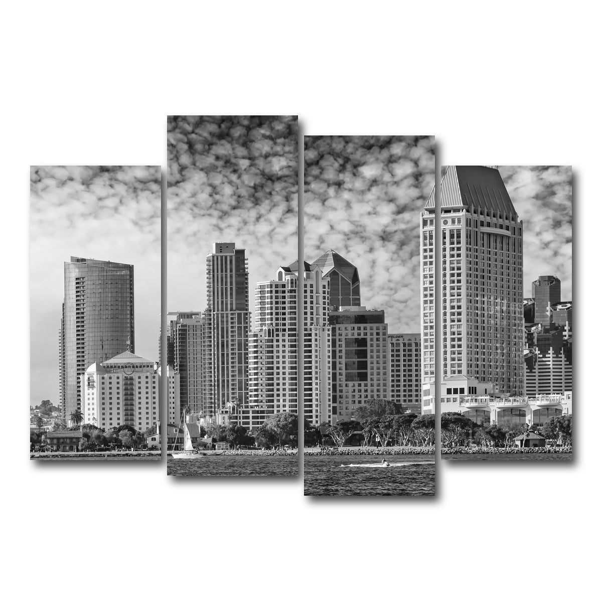 AUTO-MOCKUP WHITE | SAN DIEGO Monochrome Skyline | 4 Piece | Gallery Wrap Canvas | group=4_normal
