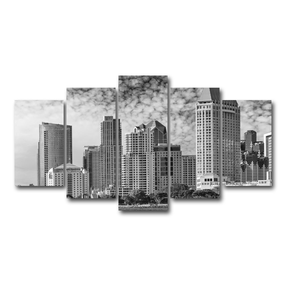 AUTO-MOCKUP WHITE | SAN DIEGO Monochrome Skyline | 5 Piece | Gallery Wrap Canvas | group=5_normal
