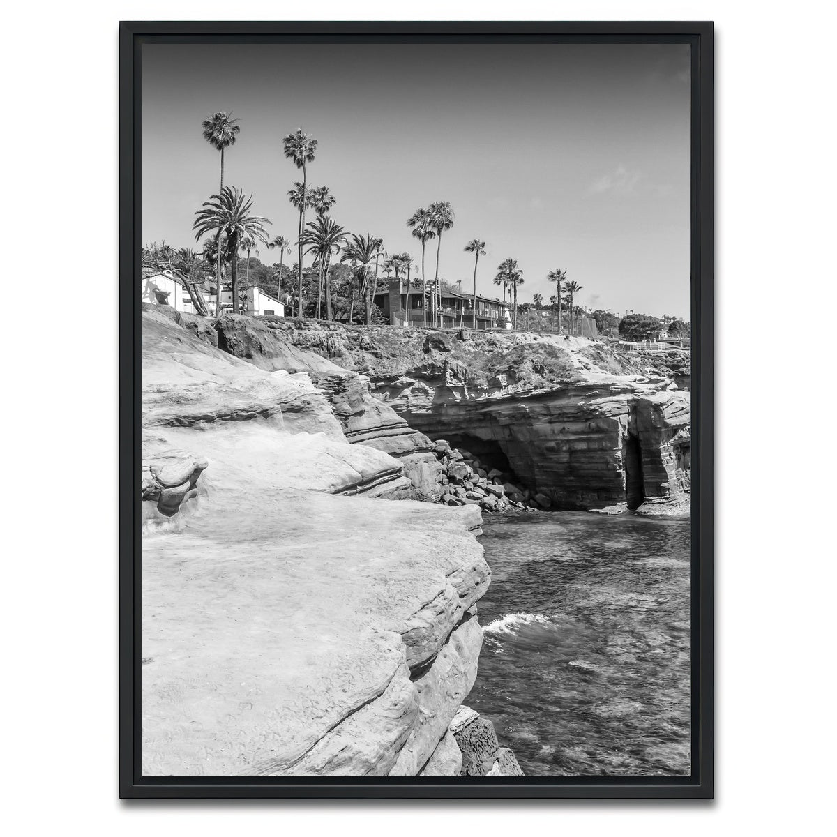 AUTO-MOCKUP WHITE | SAN DIEGO Monochrome Sunset Cliffs | 1 Piece | Black Framed Canvas | group=3x4