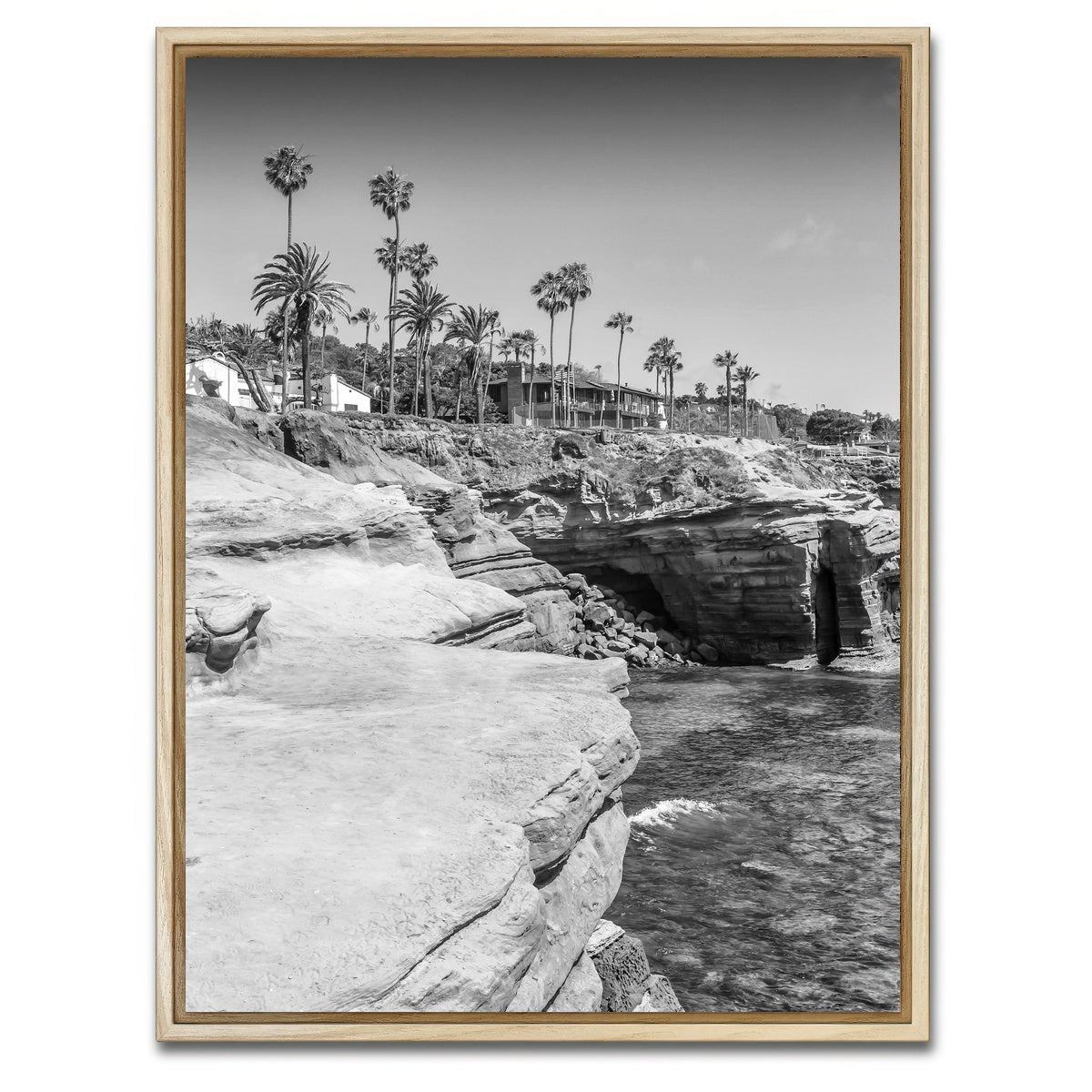 AUTO-MOCKUP WHITE | SAN DIEGO Monochrome Sunset Cliffs | 1 Piece | Natural Framed Canvas | group=3x4